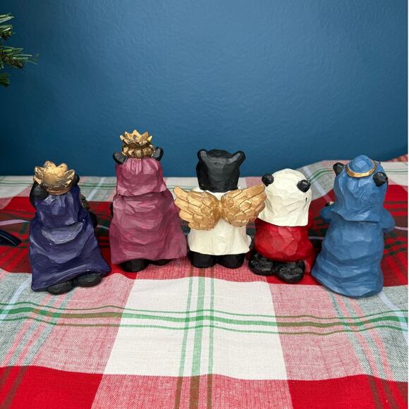 Woodland Black Bear Nativity Christmas Scene 5.5" By Slifka 5-Piece - Picture 4 of 4